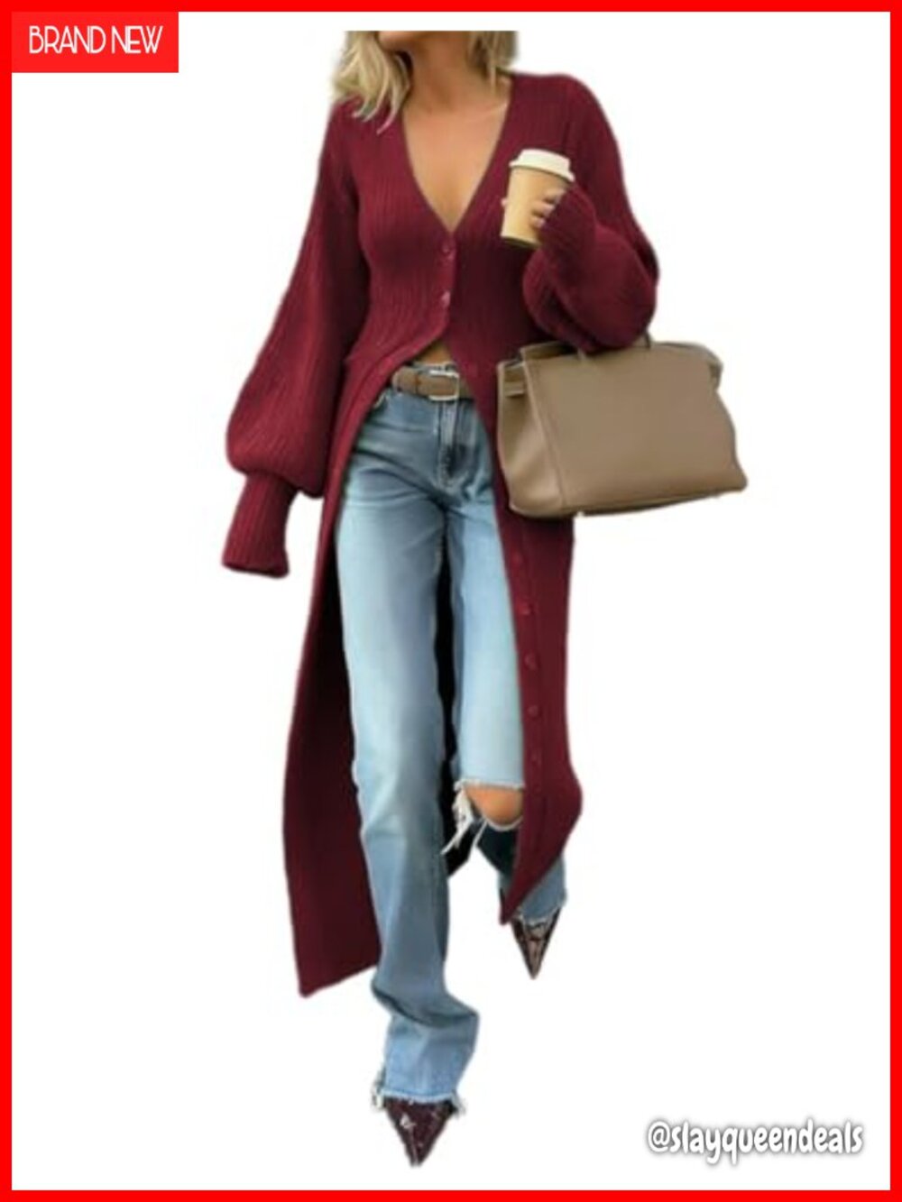 Women's V-Neck Button Down Long Cardigan Chunky Knit Maxi Sweater